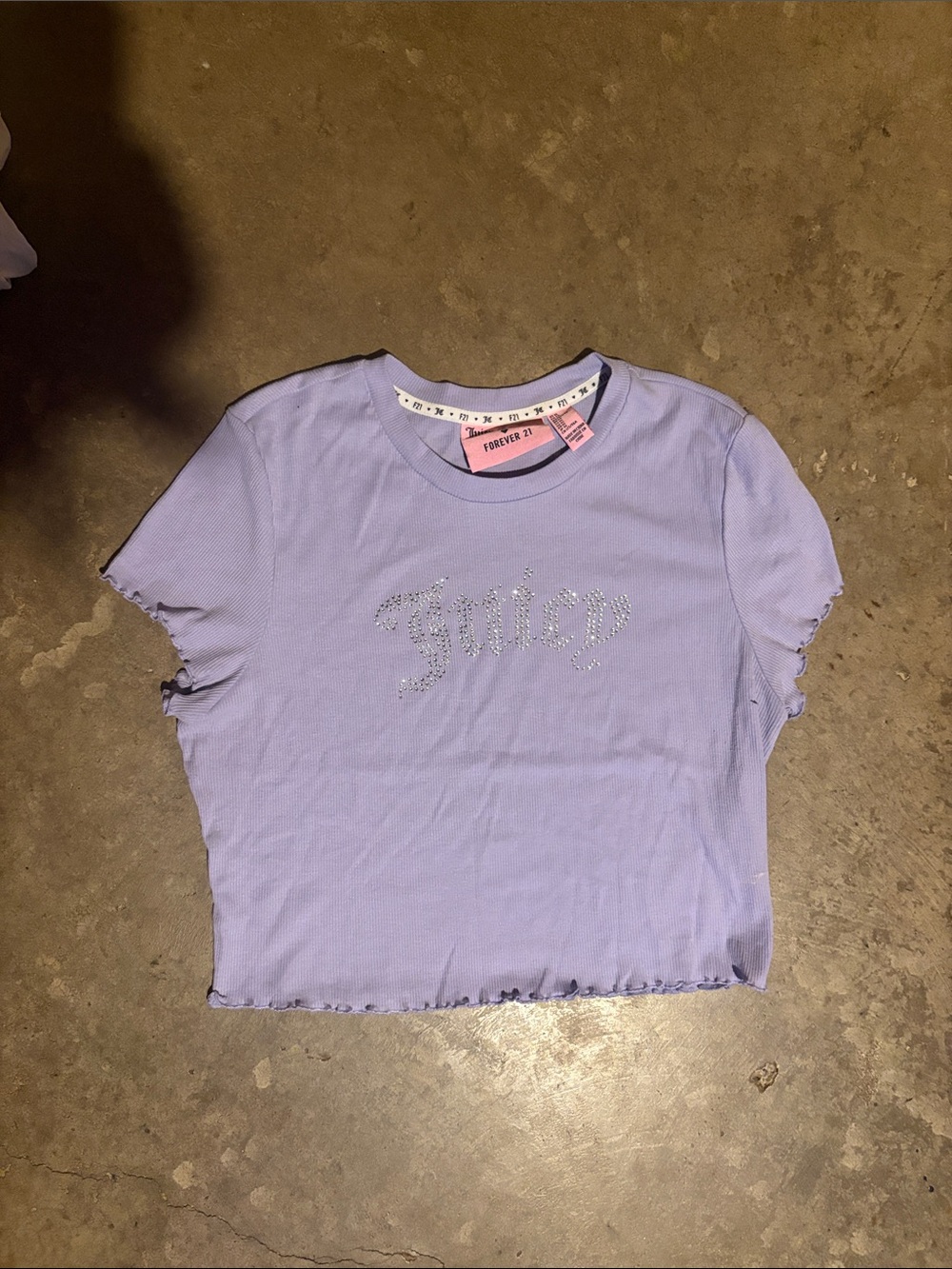 Forever 21 Lavender Rhinestone 'Juicy' Crop Tee - Women’s